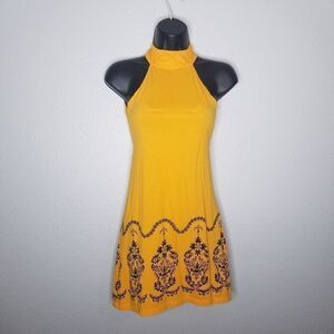 Sundance Yellow Halter Boho Thai Mod Mini Dress Sm